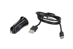 EXTREME-STYLE Univerzální nabíječka do auta DC 12 – 24V, 2 výstupy USB, kabel USB typu C