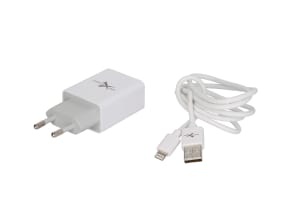 EXTREME-STYLE Univerzální nabíječka do sítě, 2x výstup USB, kabel Apple Lightning, bílá