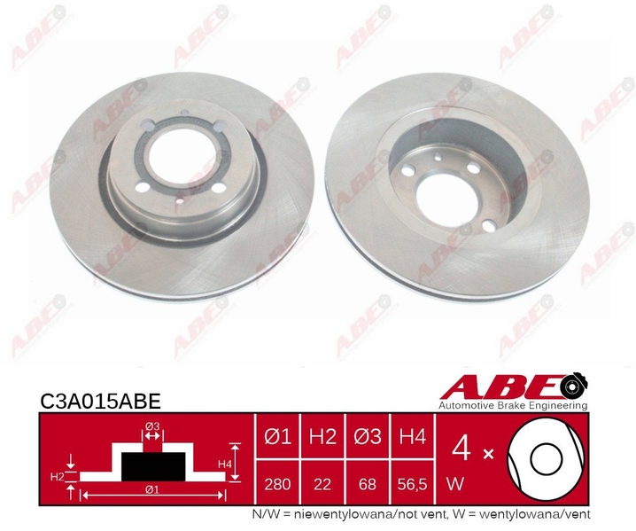 ABE Brzdový kotouč C3A015ABE (OE číslo 8A0 615 301 E)