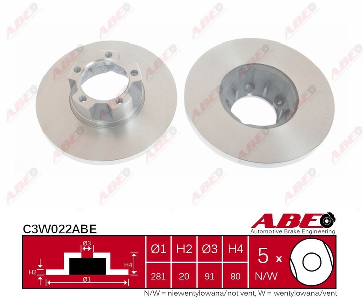 ABE Brzdový kotouč C3W022ABE (OE číslo 281.615.283A)