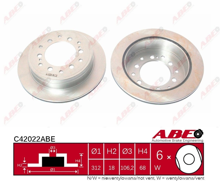 ABE Brzdový kotouč C42022ABE (OE číslo 42431 60080)
