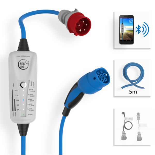 DINITECH Přenosná nabíječka EVSE NRGkick, počet fází: 3, 11kW, kabel typu 2, délka 5 m, barva: modrá-šedá