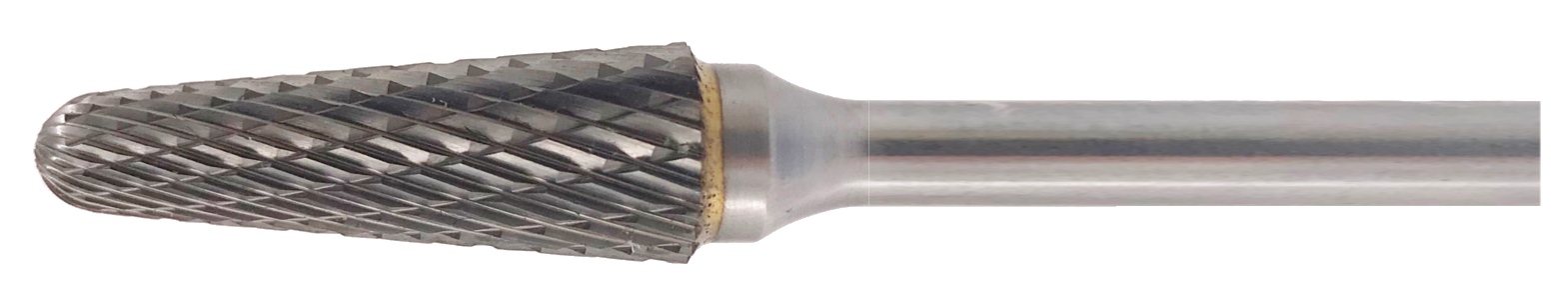 PILNIK OBROTOWY Z WĘGLIKA SPIEKANEGO, KSZTAŁT STOŻKOWY ZAOKRĄGLONY, 3X13MM, TRZPIEŃ 3MM, NACIĘCIE STANDARD Z ŁAMACZEM WIÓRA