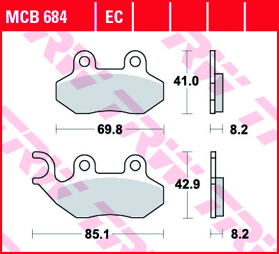 Set disk pločica, kočioni disk MCB684 TRW organic, 41x69,8x8,2mm
