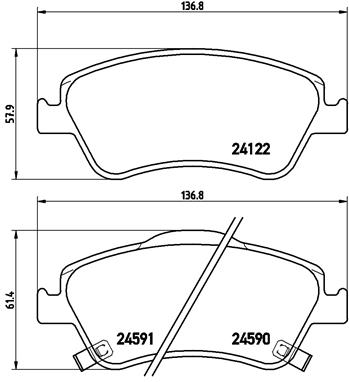 Set placute frana fata BREMBO TOYOTA AURIS COROLLA 1.33-1.8H 10.06-07.14 Inaltime 58 mm Latime 137 mm Grosime 19 mm Senzor uzura Da