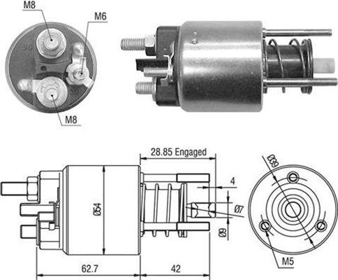 Solenoid electromotor MAGNETI MARELLI Electromagnet pornire Diametru exterior 54.0 mm Lungime totala 104.7 mm