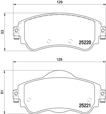 Set placute frana fata BREMBO CITROEN C4 II DS4 1.2/1.4/1.6D 11.09- inaltime 53.0mm latime 129.0mm grosime 19.0mm fara accesorii cu suruburi etrier