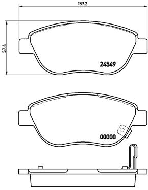 Set placute frana disc fata BREMBO FIAT 500L OPEL CORSA D 57mm inaltime 137mm latime 19mm grosime cu senzori uzura BOSCH