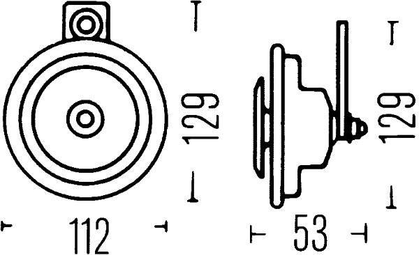 Claxon HELLA 12V 72W 112mm Gri Ton Jos 116dB 335Hz ECE-R28 -40°C la 60°C Adâncime 53mm Înălțime 129mm