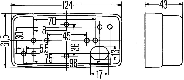 Lumina de delimitare HELLA obrysówka mare portocaliu dreptunghiulară 115x45mm 124x62x43mm galben stanga dreapta R5W Halogen 24V 12V IP5K9K