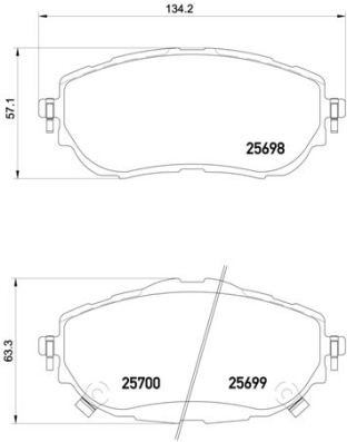 Set placute frana disc BREMBO TOYOTA AURIS COROLLA 1.2-1.8H 10.12-08.19 Fata Inaltime 57mm 63mm Latime 134mm Grosime 19mm BOSCH