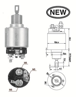 Solenoid electromotor MAGNETI MARELLI Electromagnet pornire Diametru exterior 56.4 mm Lungime totala 65.5 mm