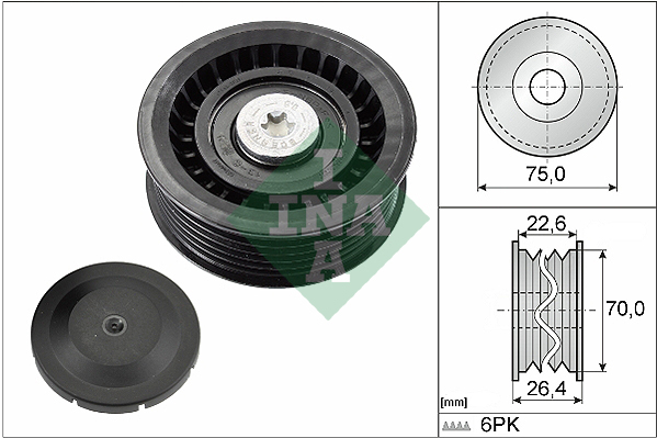 Rola ghidare curea transmisie INA striate BMW Z4 2.2i-3.0i 02.03 Diametru 70.0mm Latime 26.0mm 6 nervuri