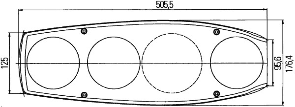 Stopuri spate Hella stânga Caraluna II 12V P21/5W P21W 176mm înălțime 176mm lățime 506mm lungime ECE E4 9836 reflector