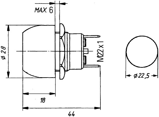 Comutator pornire HELLA 2 pini Alezaj 22.5 mm Inchizator Capacitate 12V 16A 24V 8A 5 mm Latime tabla