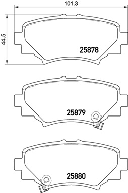 Set placute frana spate BREMBO MAZDA 3 1.5-2.5 07.13- inaltime 45mm latime 101mm grosime 14mm senzor uzura Da