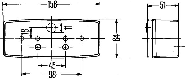 Lampă spate dreptunghiulară Hella față stânga 158x64mm galben alb halogen R5W P21W 12V 24V ECE-R6 ECE-R7