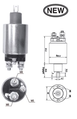 Solenoid electromotor MAGNETI MARELLI diametru exterior 62.2 mm lungime totala 102.0 mm FORD VOLVO S40 II V50 FIESTA IV FOCUS I PUMA 1.4/1.6