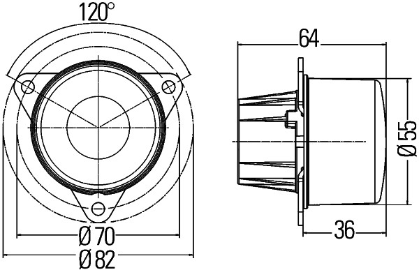 Semnalizator HELLA LED Transparent Dreapta/Stanga Fata 24V 3 LED-uri IP6K9K Diametru 55mm Înălțime 64mm Lungime Cablu 500mm