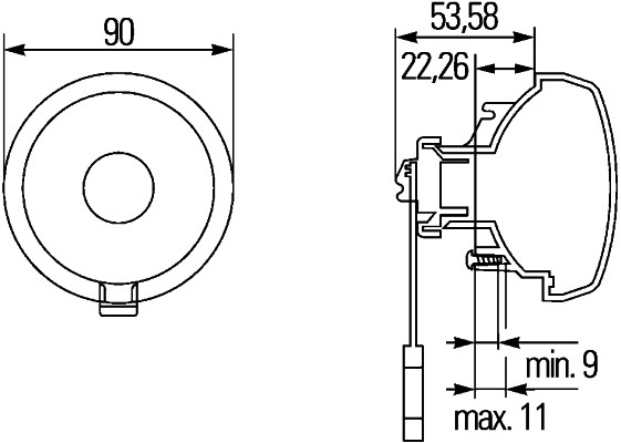 Semnalizator Hella lampă indicatoare spate stânga dreapta diametru 90mm înălțime 85mm tip bec PY21W tensiune 24V IP5K4K gri