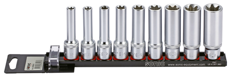 Set chei tubulare omogen SONIC 9 piese E-TORX 1/2 inch 12.5 mm Socluri TORX-E Bar/Sina PROFESIONAL