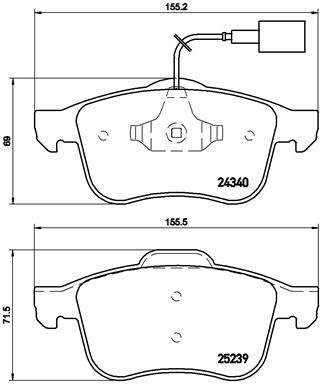 Set placute frana disc ceramica BREMBO ALFA ROMEO GIULIETTA DODGE DART fata 155x69x20mm 156x72x20mm TEVES cu clema piston