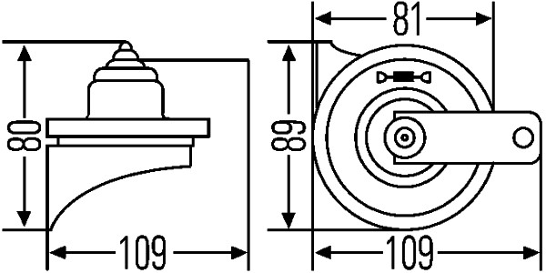 Claxon HELLA electric 12V 72W 400Hz 110dB 109mm rosu/negru 89mm 80mm ECE-R28 6K9K 5K4K