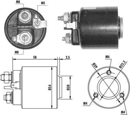 Solenoid Electromotor Magneti Marelli Diametru Exterior 54.0 mm Lungime Totala 58.0 mm Numar Terminali 3.0 buc