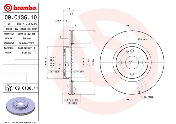 Disc Frana Fata Dreapta/Stanga BREMBO Ventilat Intern 270mm 4 Gauri MAZDA MX-5 II 1.6/1.8 05.98-10.05