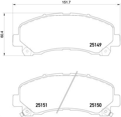 Set placute frana disc BREMBO ISUZU D-MAX I II 1.9D/2.5D/3.0D 10.06- Fata 61mm Inaltime 152mm Latime 17mm Grosime