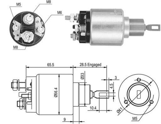 Solenoid electromotor MAGNETI MARELLI Electromagnet de pornire Diametru exterior 56.4 mm Lungime totala 94.0 mm