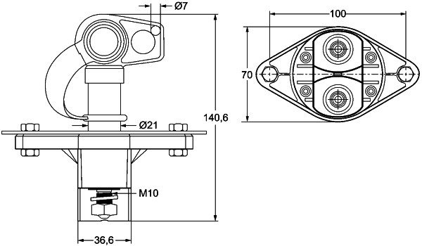 Contact principal baterie HELLA 24V 500A Filet M10 mm Pas 1.5 mm Oval IP65 Insurubat 2 pini Manual 1500-2500A