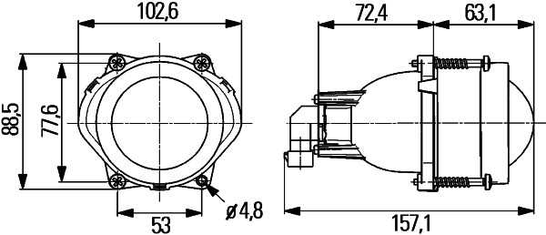 Far HELLA Halogen DE-A ES MG12 EB M Circular Dreapta/Stanga 89mm Inaltime 103mm Latime 157mm Adancime 12/24V HB3 Negru