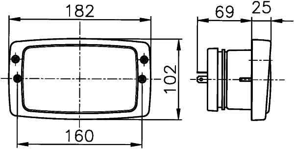 Far HELLA Setra Liebherr Volvo Halogen H4 T4W 12V Fata Dreapta Stanga Inaltime 102mm Latime 182mm Adancime 94mm Negru Sticla