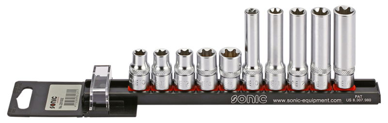 Set chei tubulare SONIC omogen 10 piese E-TORX Hexagonal 1/4 inch 3/8 inch 6.3 mm 10.0 mm Bar Sina 0.54 kg