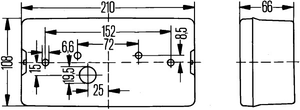 Stopuri spate HELLA lampă montare stânga P21W R10W 12V/24V IPX4K/IPX9K/IP5KX înălțime 66mm lățime 108mm lungime 210mm roșu/galben