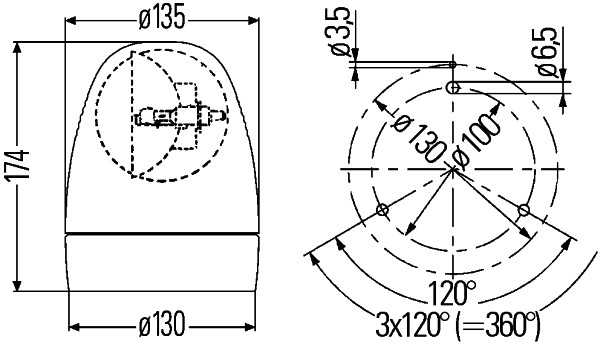 Girofar HELLA Rotafix F 24V Portocaliu H1 70W ECE-R65 ECE-R10 Diametru 135mm Inaltime 174mm IPX9K IP5K4K