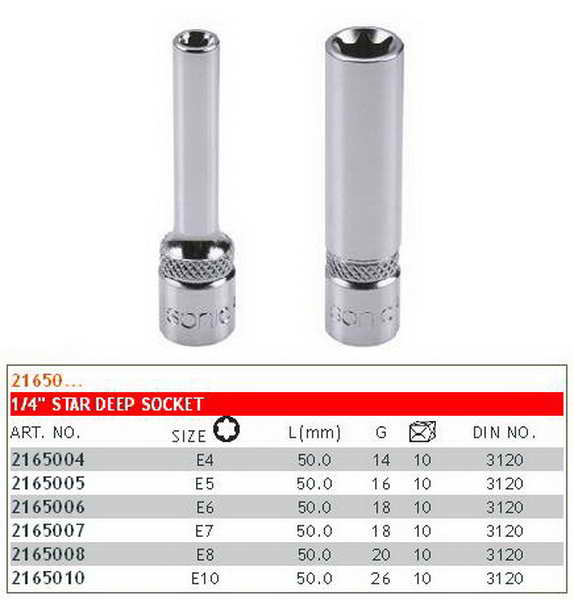 Tubulară SONIC 1/4` E-TORX E04 lungime 50mm 6.3mm cheie tubulară fără impact profesională 1 bucată