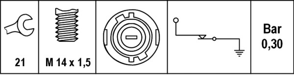 Senzor presiune ulei HELLA M14x1,5 21mm 0,3bar 1 pin alb lapte VOLVO S40 I V40 DACIA SOLENZA MITSUBISHI CARISMA SPACE STAR NISSAN ALMERA II