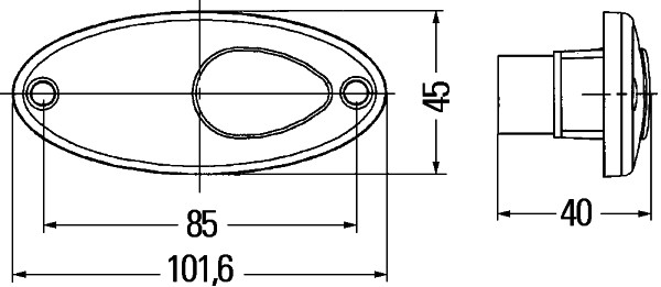 Semnalizator lateral HELLA galben W5W montare montant lateral lampa halogen inaltime 45mm latime 102mm lungime 102mm ECE-R6