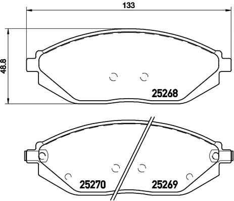 Set placute frana disc BREMBO fata Chevrolet Spark 1.0-Electric 49mm inaltime 133mm latime 18mm grosime senzori uzura da