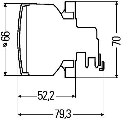 Lampă de ceață spate HELLA 70mm diametru 79mm lungime Halogen H21W 24V montare spate lentile roșu carcasă negru