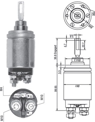 Solenoid electromotor MAGNETI MARELLI Electromagnet de pornire Diametru exterior 61.0 mm Lungime totala 136.75 mm 1,24 kg