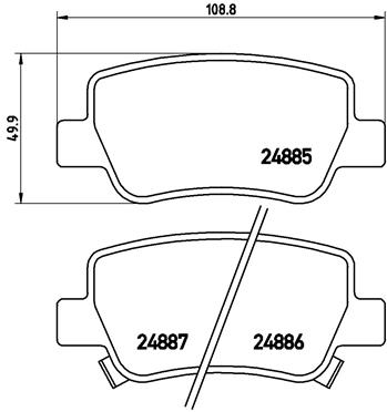 Set placute frana disc BREMBO Toyota Avensis 1.6-2.2D 11.08-10.18 spate 50mm înălțime 109mm lățime 17mm grosime Bosch