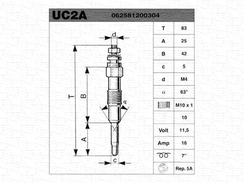 Bujie incandescentă MAGNETI MARELLI scânteie SVEChA Fiat M10X1 Lungime totală 81.4mm Tensiune 11V Conector M4