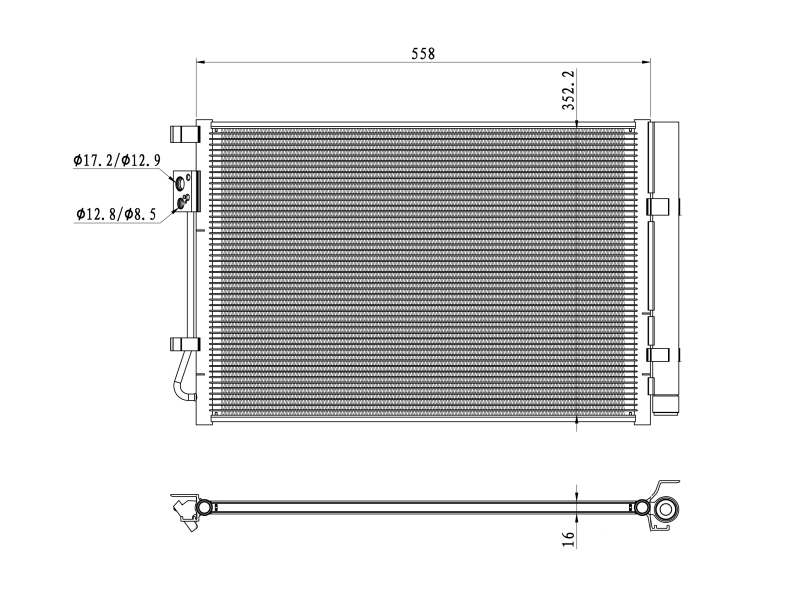 Condensator climatizare NRF A/C cu uscător Hyundai I20 Active II 1.2/1.4 11.14- înălțime 368mm lățime 538mm grosime 16mm