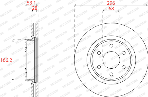 Disc Frana Fata Dreapta/Stanga FERODO 296mm Ventilat NISSAN NAVARA RENAULT ALASKAN 2.3D/2.5D 07.05- 6 Gauri