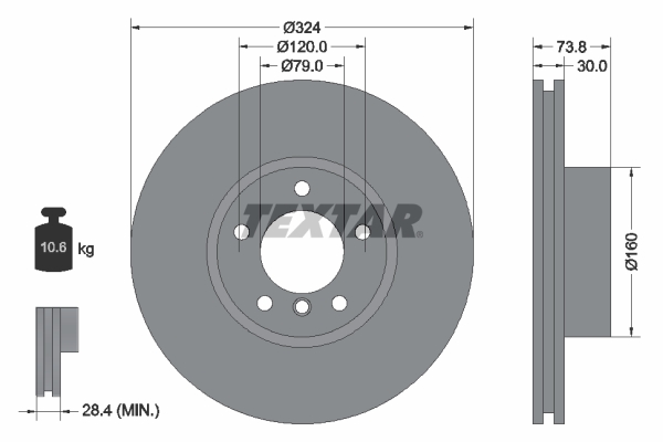 Disc Frana TEXTAR Fata Dreapta/Stanga BMW 5 E39 2.0D-4.4 03.96-05.04 Diametru 324mm Grosime 30mm 5 Gauri Ventilat Intern