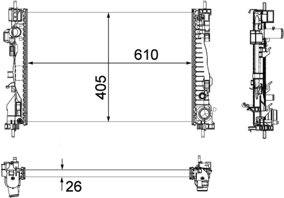 Radiator motor aluminiu MAHLE ALFA ROMEO GIULIETTA 1.4/2.0D 405x610x26 mm