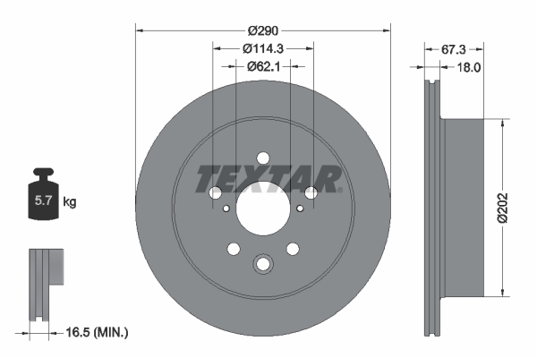 Disc Frana TEXTAR Spate Dreapta/Stanga Lexus IS III 290mm 67.3mm Grosime 18mm 5 Gauri Ventilat Intern